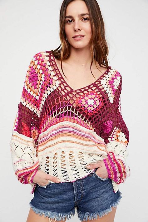 Call Me Crochet Top by Free People  - Women's Fashion - Ad Open Weave Crochet, Crochet Bodycon Dresses, Black Crochet Dress, Stil Boho, Crochet Dress Pattern, Granny Square Crochet Pattern, Crochet Top Pattern, Sweater Crochet Pattern, Crochet Blouse