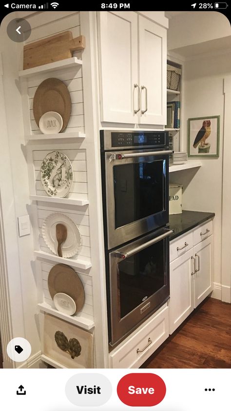 Fridge Panel, Platter Storage, Record Shelves, Organization College, Display Artwork, Double Ovens, Beautiful Kitchen Cabinets, Plate Rack, Spice Racks