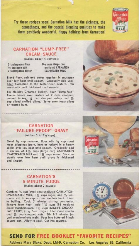 Carnation Recipes, Carnation Milk Recipes, Carnation Milk, Evaporated Milk Recipes, Newspaper Recipes, Creamed Turkey, Recipe Page, Cooking Turkey, Evaporated Milk