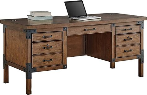 Desk Brown, Solid Wood Writing Desk, Legal Letter, Wood Office Desk, Farmhouse Desk, Writing Desk Modern, Pedestal Desk, Dovetail Joinery, Brown Furniture