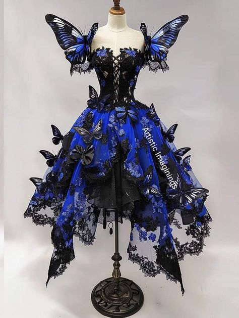 Alice In Wonderland Dress Ideas, Butterfly Aesthetic Outfit, Butterfly Inspired Outfit, Butterfly Inspired Dress, Blue Butterfly Dress, Butterfly Dresses, Cool Dresses, Animal Dress, Rave Dress