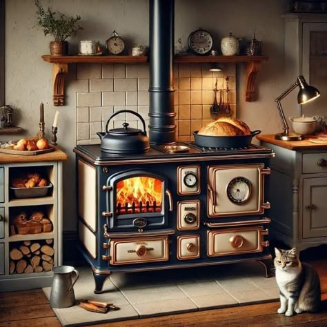 Cabin Outdoor Ideas, Big Stove, Wood Cookstove, Cottage Kitchen Inspiration, Antique Kitchen Stoves, Aga Stove, Antique Wood Stove, Wood Burning Cook Stove, Prairie Homestead