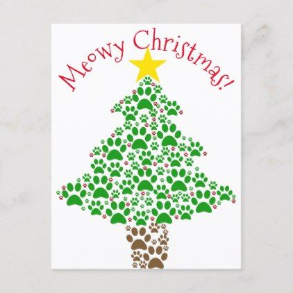 Meowy Christmas Funny Cat Paw Print Photo Holiday Postcard - merry christmas postcards postal family xmas card holidays diy personalize Funny Holiday Greetings, Paw Print Crafts, Dog Paw Print Art, Photo Playing Cards, Paw Print Art, Paw Art, Pet Christmas Cards, Unique Christmas Cards, Tree Photo