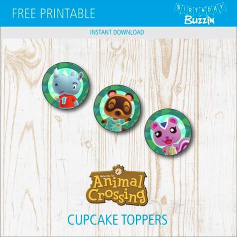 Free Printable Animal Crossing Cupcake Toppers | Birthday Buzzin Animal Crossing Free Printables, Animal Crossing Party Decorations, Cupcake Toppers Template, Making Decorations, Baby Blue Background, How To Make Cupcakes, Printable Animals, Game Themes, Lego Party