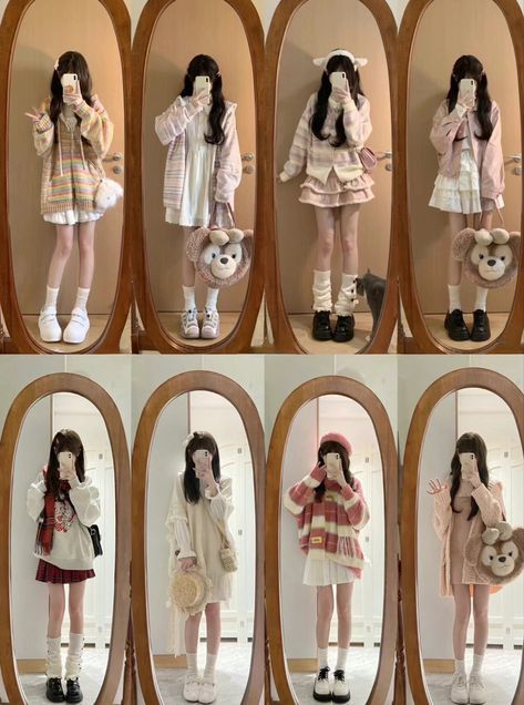 Winter Shoujo Outfit, Autumn Shojo Outfits, Shoujo Girl Fall Outfits, Shoujo Girl Outfit Aesthetic, Shoujo Girl Fashion, Bunny Pretty, Cute Korean Outfits, Chubby Girl Outfits, Kawaii Outfit