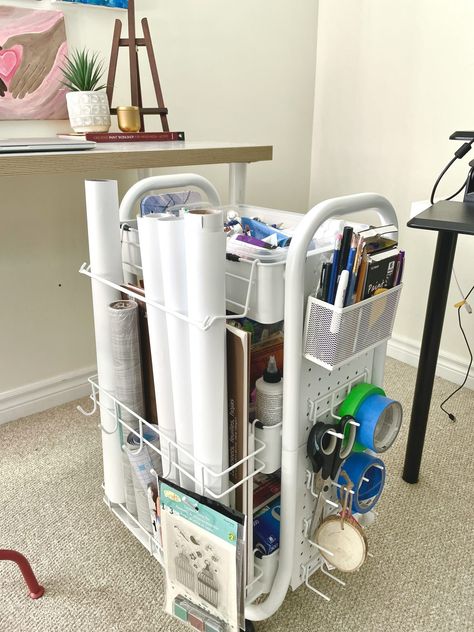 Neat Ikea Craft Table Hack {counter height} On A Budget Art Trolley Organisation, Ikea Cart Hack, Ikea Trolley Hack, Ikea Craft Table, Craft Trolley, Ikea Trolley, Raskog Ikea, Craft Room Organization Storage, Table Organization