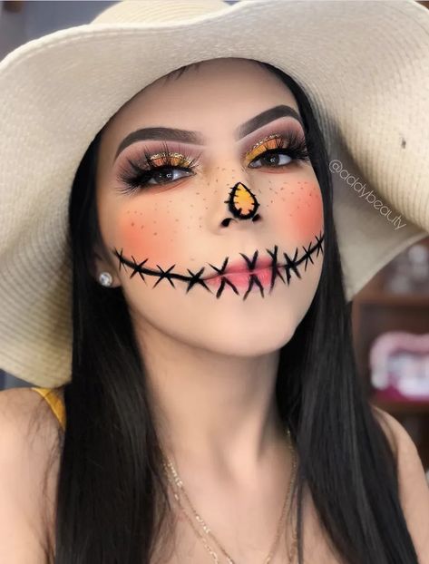 Halloween Scarecrow Makeup, Scarecrow Makeup Ideas, Makijaż Sugar Skull, Maquillage Halloween Clown, Halloween Makeup Diy Easy, Scarecrow Halloween Makeup, Pelottava Halloween, Halloween Makeup For Kids, Halloween Costumes Scarecrow