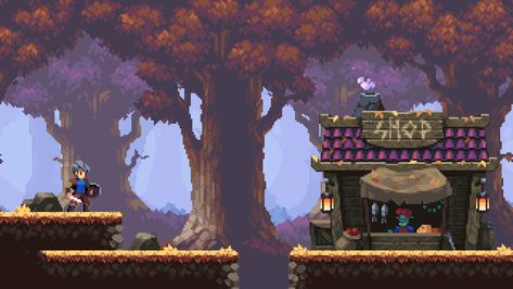 Brullov is creating Pixel Art | Patreon Pixel Art 2d Platformer, Dnd Animation, Pixel Art Town, Pixel Art Map, Pixel Art Platformer, Pixel Environment, Platformer Tileset, 2d Pixel Art, Walking Forest