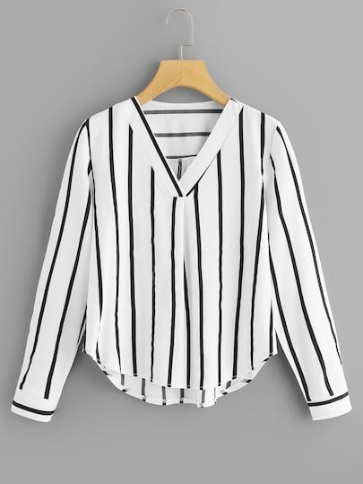 Dip Hem Blouse, Áo Blu, Striped Shirt Women, Tops And Blouses, Casual Shirt Women, Y2k Aesthetic Outfits, Stripe Shirt, Women Blouses, Asymmetrical Tops