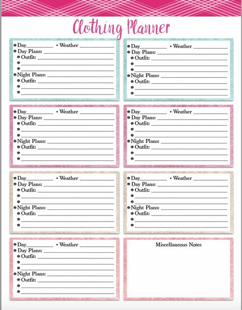 Free Printable Vacation Clothing Planner and Travel Packing List. Plan outfits for day & night. Exhaustive list with everything you could possibly need! Outfit Planner Printable, Travel Outfit Planner, Plan Outfits, Vacation Hacks, Vacation Planner Template, Organizer Wardrobe, Mexico People, Travel Tricks, Travel Packing List