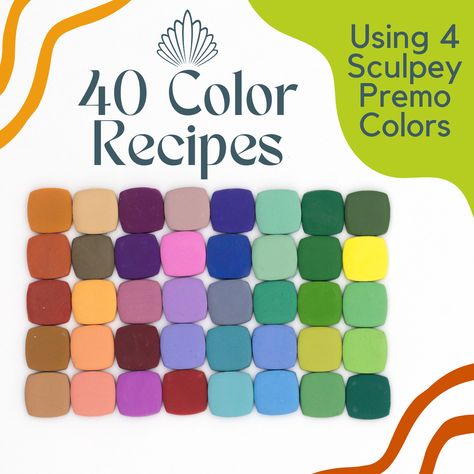 Unlock your creative potential with our Sculpey Premo Color Recipes Digital Bundle! Perfect for polymer clay enthusiasts, this comprehensive set of 40 color recipes is tailored specifically for the Sculpey Premo brand and type of clay. With just four essential colors - Cobalt Blue, Fuchsia, Zinc Yellow, and White - you'll be amazed at the stunning array of hues you can achieve. What's Included: 40 unique Sculpey Premo color recipe cards (PDF) Detailed instructions (PDF) Printable Quick Reference Premo Color Recipes, Color Recipes Polymer Clay, Sculpey Clay Color Recipes, Sculpey Polymer Clay Color Mixing Recipes, Polymer Clay Color Mixing Recipes, Polymer Clay Green Color Recipes, Fimo Polymer Clay Color Mixing Recipes, Sculpey Premo Clay Color Recipes, Polymer Clay Recipe