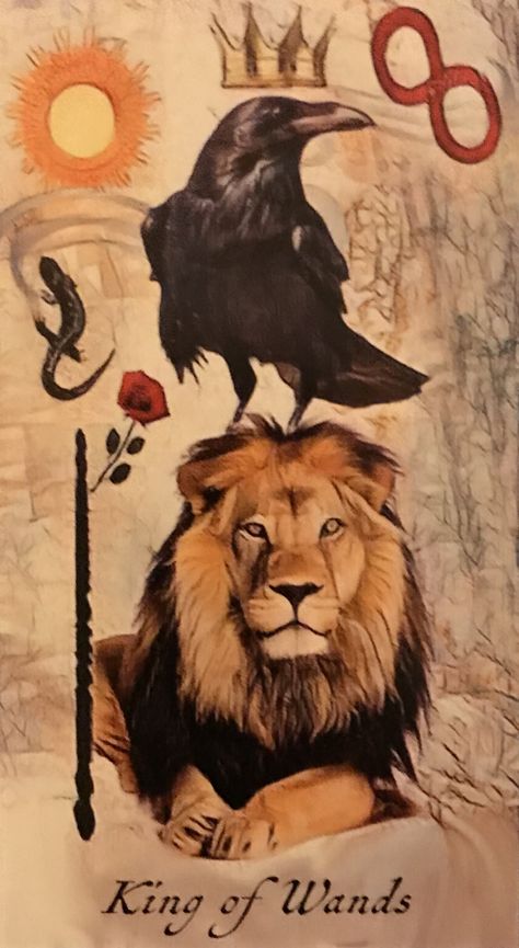 Featured Card of the Day - King of Wands - Crow Tarot by M.J. Cullinane The Crow Sarah, Crow Tarot, Crows And Ravens, Tarot Illustration, Tarot By Cecelia, King Of Wands, Animal Tarot, Wands Tarot, Tarot Meanings