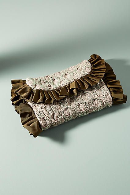 Maria La Rosa Ruffled Silk Clutch (ad) #AnthroFave Green Clutch, Silk Clutch, Green Clutches, Silk Purse, Green Handbag, Fall Gifts, Magnetic Closure, Urban Outfitters, Anthropologie