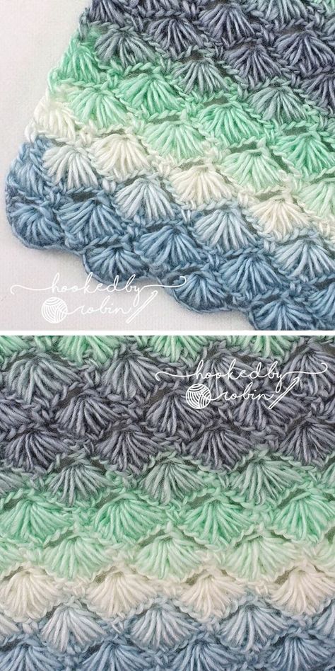 Versatile Puffy Shell Star Stitch - Crochetpedia Crystal Waves Crochet Pattern, Puffy Crochet Stitch, Shell Granny Square, Crochet Shell Stitches, Shell Stitch Crochet Blanket, Shell Crochet Stitch, Crochet Pram Blanket, Aesthetic Crochet Blanket, Crochet Star Stitch