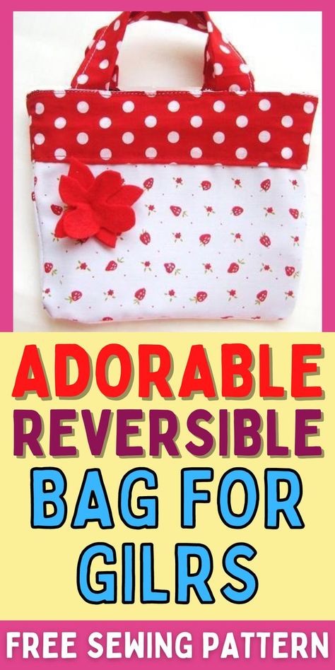 How to sew a reversible bag. Easy bag gift idea. Bag tutorial for girls. Girls Purse Pattern Free, Kids Tote Bag Pattern Free, Kids Bags To Sew, Kids Purse Diy, Drawstring Bag Tutorials, Purse Patterns Free, Easy Bag, Handbags Patterns, Bags Sewing