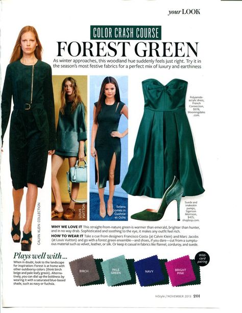 Forest Green Forest Green Clothes, Color Crash Course, Instyle Color Crash Course, Green Clothes, Forest Green Dresses, Colour Combinations Fashion, Mode Tips, Winter Typ, Color Combinations For Clothes