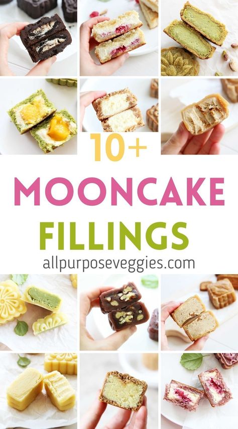 There are many different kinds of mooncake fillings, some easier to make than others – but one thing is certain. You can never have enough mooncake filling choices! Here is the ultimate list of mooncake fillings, from the traditional bean paste to more modern and unique mooncake filling varieties like cheesecake and ice cream. #mooncakes #mooncakefilling #chinesedesserts #midautumnfestival #mungbean #beanpaste Sweet Moon Cake Recipe, Mooncake Filling Ideas, Mooncakes Recipe Easy, Easy Moon Cake Recipe, Moon Cake Filling Recipe, Moon Cake Recipes, Snow Skin Moon Cake Recipe, Fun Recipes To Make Dessert, Snowskin Mooncake Recipe