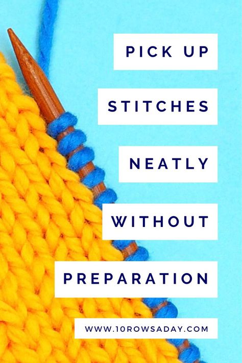 Three simple steps for picking up stitches evenly for neckbands, armholes and button bands without any preparation. Picking Up Stitches In Knitting, Lilac Cottage, Knit Stitches, Crochet Wrap, Knitting Videos, Bind Off, Happy Paintings, Diy Knitting, Knitting Ideas