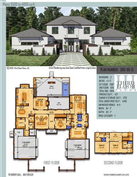 $1300 house plan 9 sets 3500 Sq Ft House Plans 2 Story, 3500 Sq Ft House Plans, 4000 Sq Ft House Plans, Acadian Cottage, House Plans 2 Story, Southwest Home, Master Suite Bedroom, Unique House Plans, Modern Architecture Design