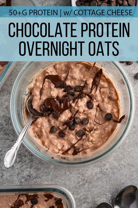 Give your AM a boost with this high protein breakfast! Chocolate protein overnight oats with protein powder and cottage cheese, clocking in with nearly 50g of protein in one serving. Can't beat how tasty it is, either — definite chocolate cheesecake vibes. A perfect meal prep breakfast! Grab this healthy overnight oats recipe now! Oats Cottage Cheese, Overnight Oats High Protein Low Calorie, 50 G Protein Breakfast, 50 Grams Protein Meals, Chocolate Protein Powder Overnight Oats, Protein Powder And Cottage Cheese, Premier Protein Overnight Oats, Cottage Cheese Protein Powder, Cottage Cheese Overnight Oats