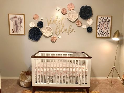 Navy and blush nursery for baby girl final product  DIY furniture refinishing and decor Navy Blush Nursery, Navy And Pink Nursery, Navy Girl Nursery, Baby Cook, Girls Room Paint, Blush Nursery, Navy Nursery, Pinterest Fail, Navy And Blush