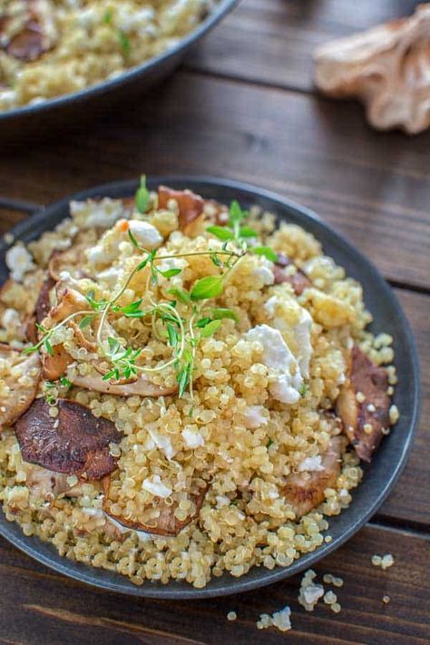 Quinoa with Mushrooms and Feta | COOKTORIA Mushroom Quinoa Recipes, Quinoa With Mushrooms, Mushroom Quinoa, Feta Recipe, Healthy Quinoa, Feta Recipes, Quinoa Healthy, Shiitake Mushroom, Quinoa Recipes