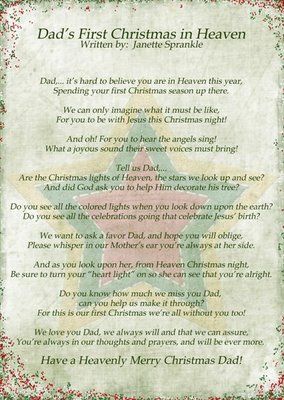 Nettie's Stuff N' More: Christmas Without Our Dad - 2007 First Christmas In Heaven, Dads First Christmas, Christmas In Heaven Poem, Merry Christmas In Heaven, Miss You Dad Quotes, Heaven Poems, Dad Poems, I Miss My Dad, I Miss You Dad