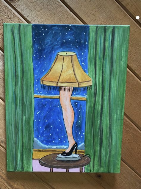 A Christmas Story Leg Lamp, Paint Space, Crafting Studio, Diy Christmas Canvas, Christmas Story Leg Lamp, Gallery Exhibit, Winter Paintings, Art Mom, Cute Ladybug