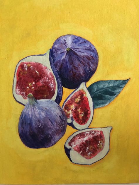 Fig Painting Acrylic, Pumpkin Painting Acrylic, Fig Oil Painting, Fig Tree Painting, Figs Painting, Fig Painting, Fig Art, Fig Drawing, Funny Weather