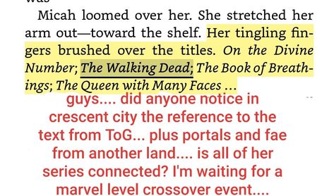 Sarah J Maas's books all connected? We already know ToG and ACOTAR are connected.... and now ToG and CC connected? Ooooo Sarah J Maas Theories, Sarah J Maas Books, Crescent City, Sarah J Maas, Sarah J, Book Characters, Crescent, Texts, Books