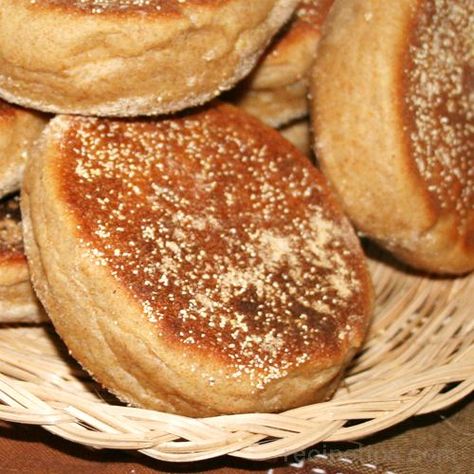 Whole Wheat English Muffins Recipe |  http://www.recipetips.com/recipe-cards/t--2655/whole-wheat-english-muffins.asp Whole Wheat Sourdough Muffins, Wheat English Muffin Recipe, Honey Wheat English Muffin Recipe, Whole Wheat Scones Recipe, Whole Wheat English Muffin Recipe, Whole Wheat Cinnamon Muffins, Whole Wheat English Muffin Bread, Healthy English Muffin, Whole Wheat English Muffins