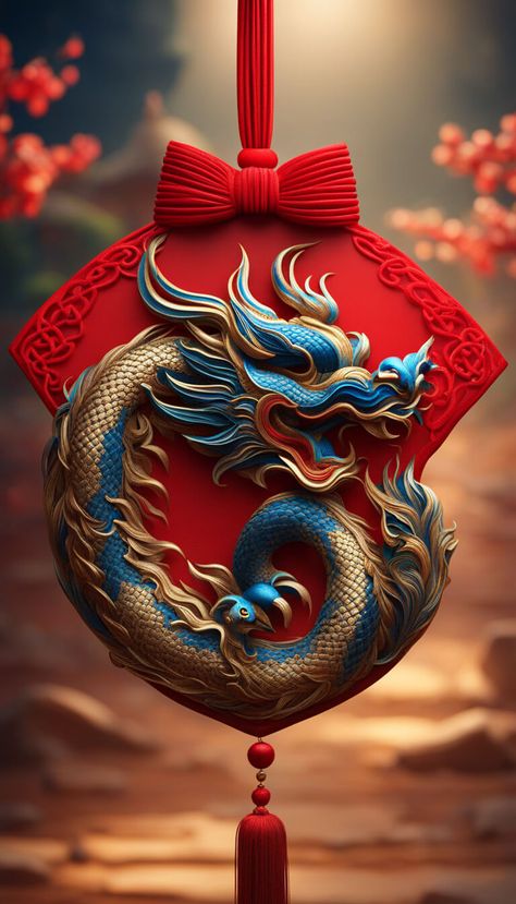 Chinese knot hanging decoration dragon New Year - AI creation Asian Wallpaper, Asian Party, Sunday Wishes, Chinese New Year Dragon, Spiritual Paintings, Mythical Creatures Fantasy, Japanese Art Prints, Asian Love, Iphone Instagram