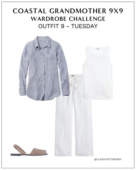 CLASSY YET TRENDY COASTAL GRANDMOTHER 9X9 CHALLENGE JUNE 2022 - OUTFIT 9 2022 Capsule Wardrobe, Grandma Clothes, Wardrobe Challenge, Neutral Capsule Wardrobe, Classy Yet Trendy, Minimal Wardrobe, Grandma Fashion, Coastal Grandmother, Coastal Grandma