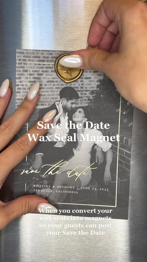 Magnet Save The Date Ideas, Wax Seal Magnet, Save The Date With Magnet, Diy Magnet Save The Date, Magnetic Wedding Invitations, When To Send Save The Dates And Invites, Wedding Invitations Magnet, Wax Seal Save The Date, Vintage Save The Date Ideas