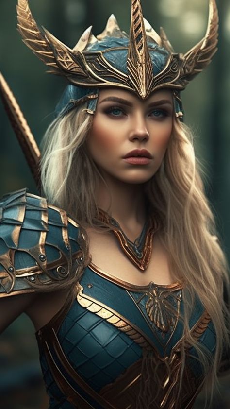 Opulence Outfit, Blonde Warrior, Valkyrie Norse, Freya Goddess, Viking Warrior Woman, Combat Clothes, Warrior Goddess, Norse Goddess, Pagan Gods