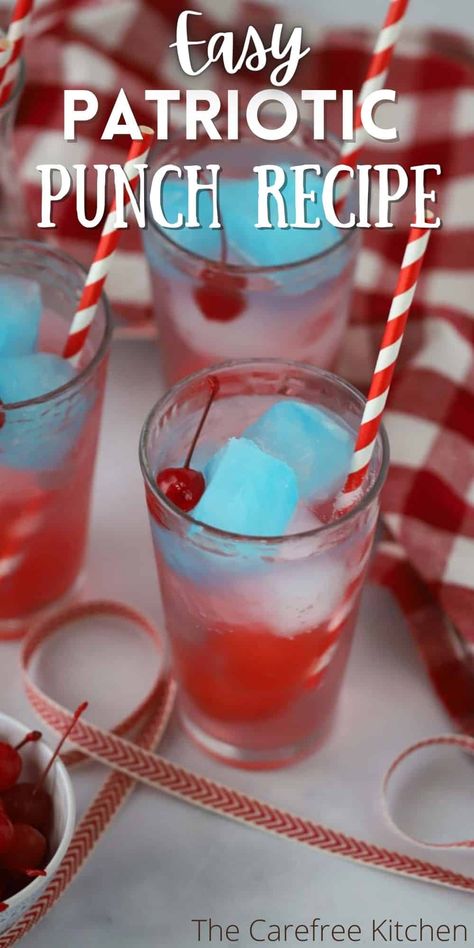 4th Of July Punch, Red White Blue Drink, Patriotic Punch, Patriotic Drinks, Patriotic Recipes, Fourth Of July Drinks, 4th July Food, Watermelon Punch, Spicy Drinks