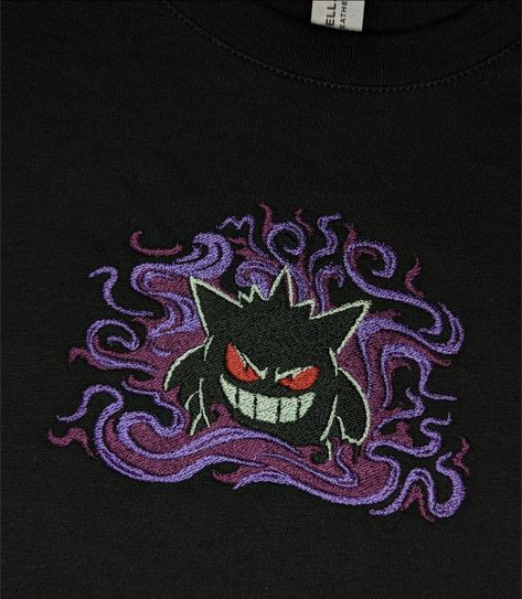 Embroidered Pokemon, Gengar Hoodie, Gengar Pokemon, Pokemon Clothes, Black Hoodie, Pokemon, Crew Neck, Halloween, Anime