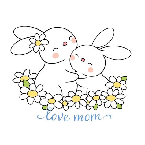 Trin For Trin Tegning, Painted Window Art, Draw Cat, Mom Bear, Markers Drawing Ideas, Draw Vector, Baby Hug, Birthday Painting, Bunny Mom