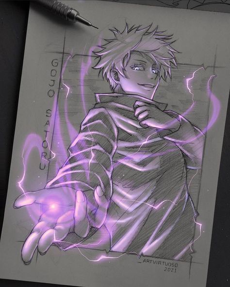 Glowing Drawing, Glow Sketch, Gojo Tattoo, Artist Challenge, Naruto Drawings Easy, Gojo Anime, Art Glow, Jjk Gojo, Glow Art