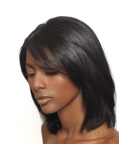 Silky Fluffy Polished Short Straight Black Hair Lace Front Wig 100% Real Human Hair About 8 Inches : wigsbuy.com 12 Inch Hair, Grey Hair Wig, Cheap Human Hair Wigs, Long Human Hair Wigs, Colored Hair Extensions, How To Cut Bangs, Straight Hair Extensions, Short Human Hair Wigs, Styles Women