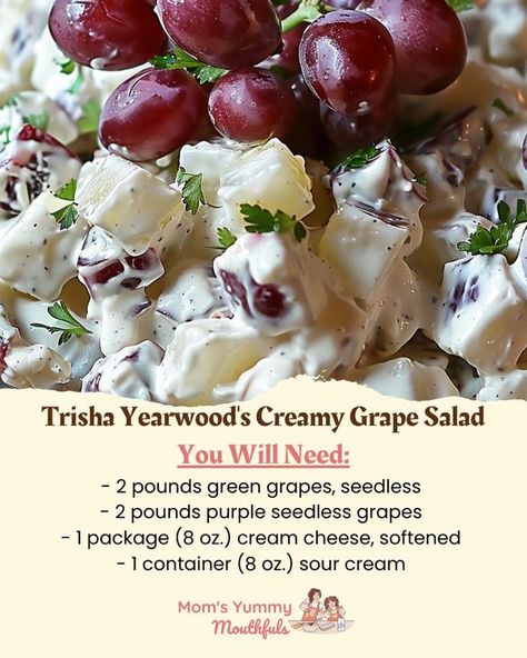 Mom's Yummy Mouthfuls Creamy Grape Salad, Grape Salad, Green Grapes, Salad Ingredients, Homemade Recipes, Cream Cheese, Grapes, Salad, Cheese