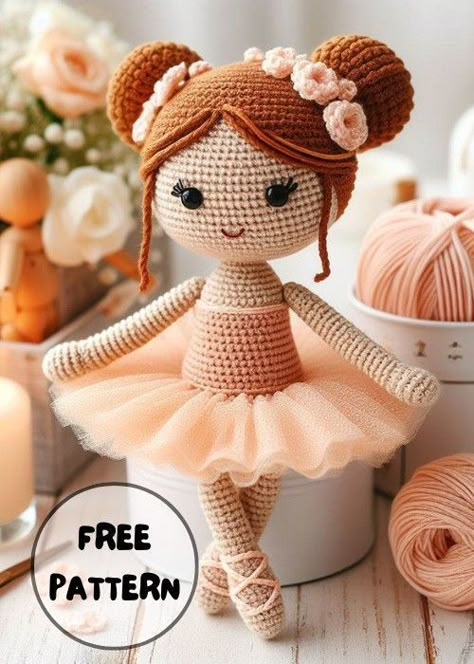 Free Crochet Ballerina Doll Amigurumi Crochet Doll Pattern Free, Husky Amigurumi, Crochet Husky, Free Crochet Doll Patterns, Amigurumi Ballerina, Yarn Diy Projects, Crochet Ballerina, Ballerina Crochet, Doll Amigurumi Free Pattern