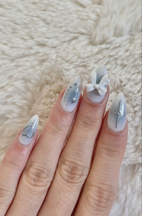 Blue Blush Nails, Nail Art Aesthetic, Cutest Nails, Xv Ideas, Ideas Uñas, Aesthetic Nails, Blush Nails, Pretty Gel Nails, Blue Nail Designs