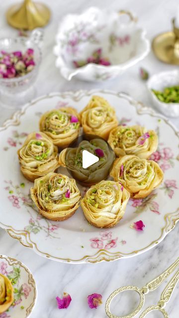 Joyce Mrad | Rose-Shaped Pistachio Baklava
Starting off Ramadan with these exquisite rose-shaped pistachio baklavas – a twist on the traditional... | Instagram Ramadan Blessings, Phyllo Recipes, Pistachio Baklava, Pasta Fillo, Baklava Recipe, Dessert Recipies, Party Food Buffet, Orange Blossom Water, Sugar Syrup