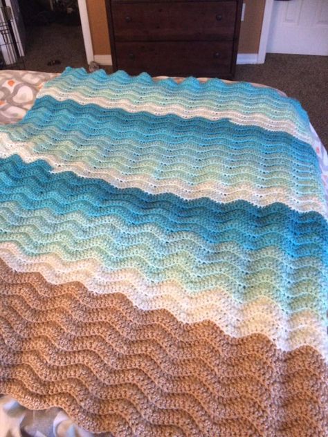 Beach Themed Crochet Blanket in Caron Cakes Faerie Cake Ocean Themed Crochet Blanket, Crochet Beach Blanket Pattern, Crochet Beach Theme Blanket, Beach Themed Crochet Projects, Ocean Waves Crochet Blanket Free Pattern, Ocean Crochet Blanket, Beach Themed Crochet, Beach Crochet Blanket, Faerie Cake