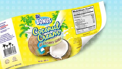 SM Bonus Coconut Cream Label Design on Behance Cream Label Design, Coconut Cream, Label Design, Nutrition Facts, Packaging Design, Gum, Jam, Coco, Coconut