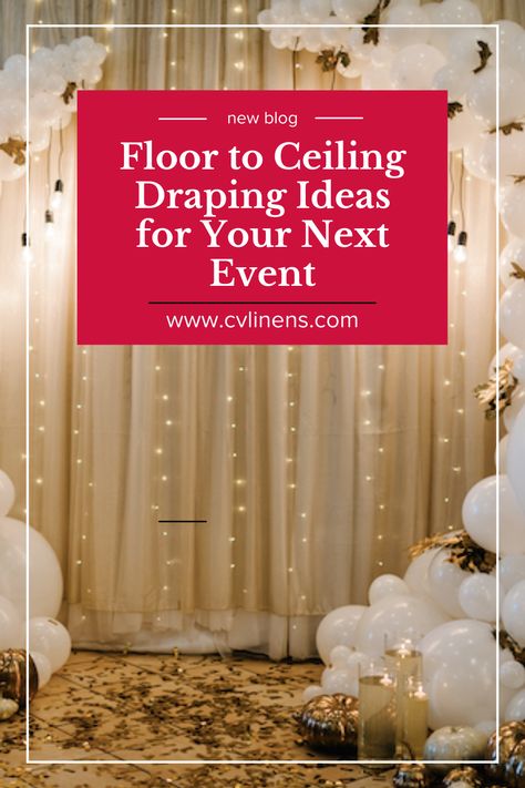 One excellent way to turn any empty room into a party-ready venue is to decorate with beautiful, flowy layers of draping from floor to ceiling! While learning how to drape backdrops with fabric may seem daunting for beginners, learning the basics of event draping is key to designing gorgeous backdrop designs, even when you are on a budget! | event decor event planner event decorations wedding decor ideas wedding decorations on a budget wedding decor style wedding decor inspiration Ceiling And Wall Draping Wedding, How To Cover A Wall With Fabric, Decorate A Gym For A Party, How To Drape Fabric From Ceiling, How To Decorate A Gym For A Wedding, How To Cover Walls For A Party, Event Ceiling Decor, Diy Draping Wedding, Ceiling Draping Diy