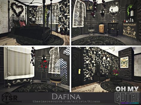 The Sims Resource - Oh My Goth - Dafina - TSR CC Only Sims 4 Gothic Cc Furniture, Sims 4 Gothic Cc, Goth Bed, Grunge Decor, Vampire Stuff, Goth Bedroom, Double Window, Goth Halloween, Sims 4 Body Mods