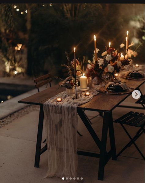 Diy Cake Table Decorations, Moody Dinner Party Aesthetic, Moody Thanksgiving Tablescape, Fringe 2024, Dinner Party Tablescapes, Graduation Dinner, Bohemian Party, Candle Table Decorations, Fall Dinner Party