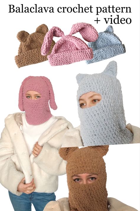 3 options for ears crochet balaclava pattern simple and fast Cat Balaclava Crochet Pattern, Crochet Balaclava With Ears, Balaclava Pattern Crochet, Cat Balaclava Crochet, Balaclava Knitting Pattern Free, Balaclava Crochet Pattern Free, Crochet Balaclava Pattern Free, Ski Mask Crochet, Cat Balaclava